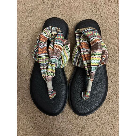 Sanuk Yoga Sling Thong Flip Flop Ella Sandals Womans Size 7 Multi Color Print - Picture 2 of 6